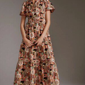 Anthropologie Maeve Somerset Tiered Maxi Dress Botanic Garden Medium Boho